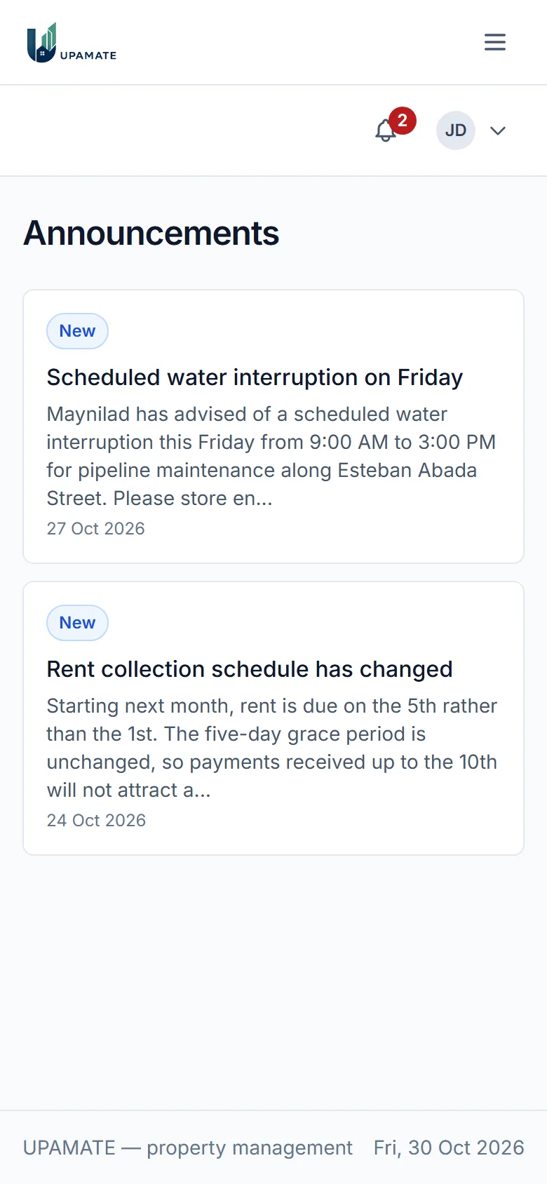 Announcements from the landlord on a tenant's phone